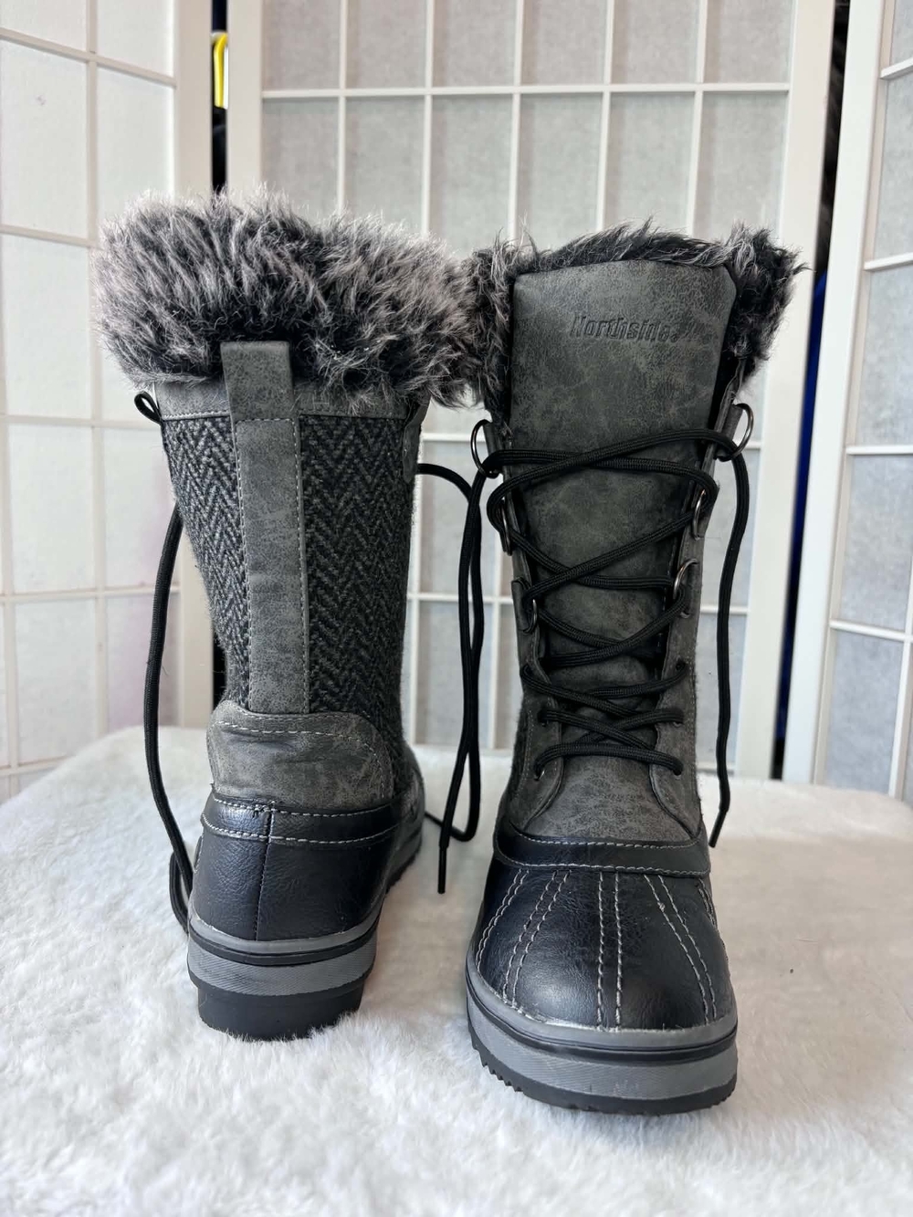 Northside Gray Lace-Up Faux Fur Winter Boots for Women